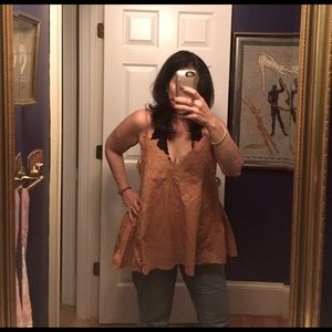 H&M cognac babydoll cami floral lace front/back